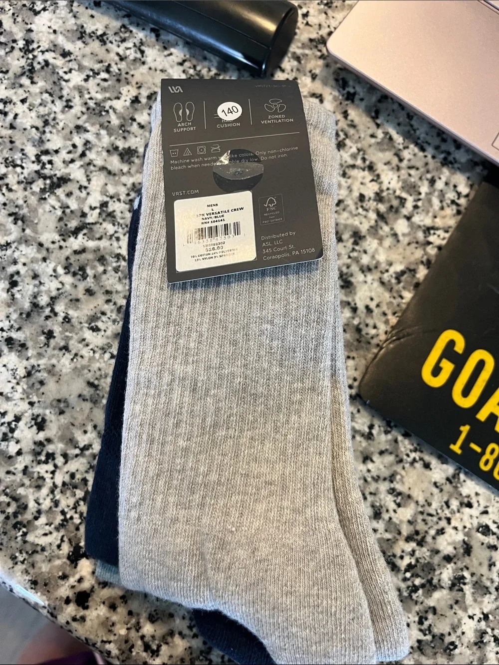 VRST Men's 3-Pack Athletic Crew Socks - Grey & Navy